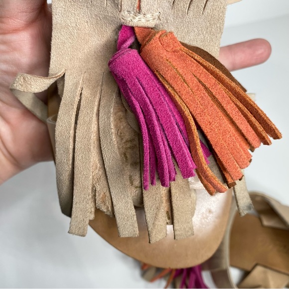 L'Intervalle Leather & Suede Nude Flat Sandals Colourful Tassel Front 38 7.5 - Picture 6 of 15
